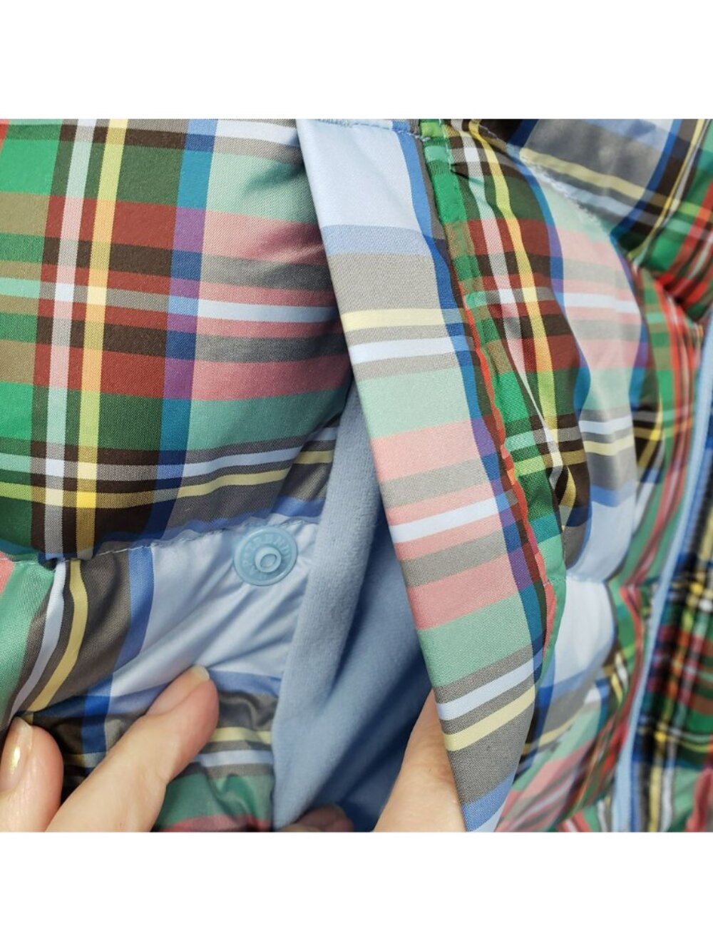 Lands End Blue Green Red Tartan Plaid Womens 1X Puffer Vest Fall Winter Holiday - Picture 4 of 10